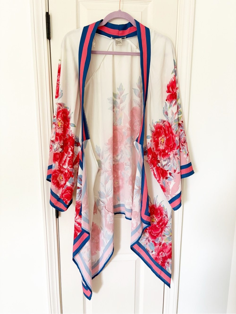 Flying Tomato Striped Pink & Blue Trim kimono top